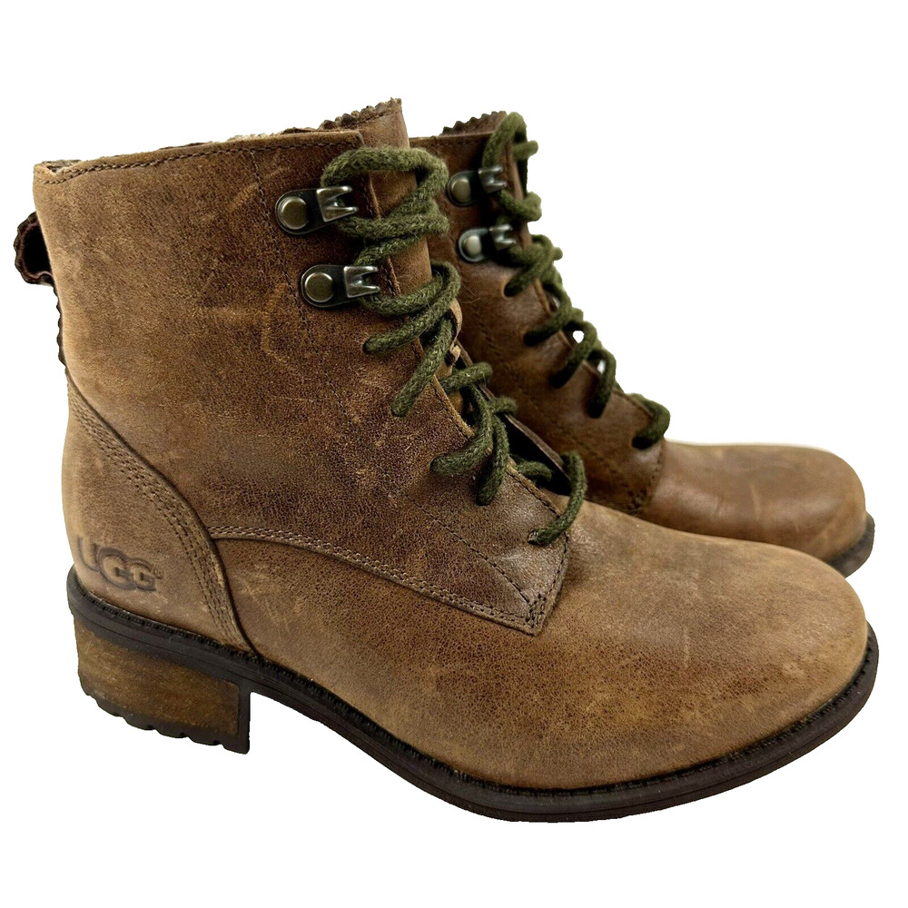 UGG Women's Brown Suede Lace-Up Ankle Boots with Green Laces